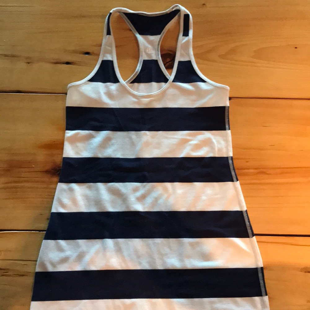 Long navy and white striped Lululemon tank size 8